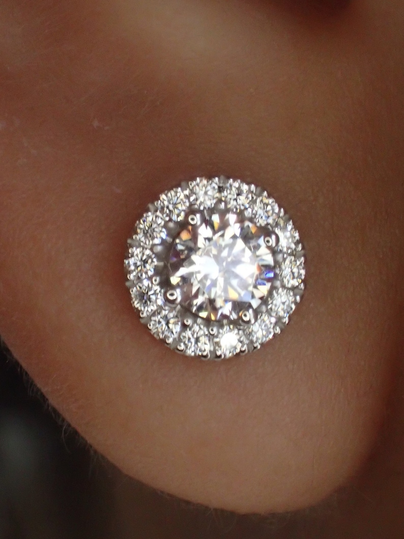 Minimalist Halo Stud Earrings / Diamonds Halo Earrings / Minimalist Earrings / Classic Earrings / Bridesmaid Gift image 2