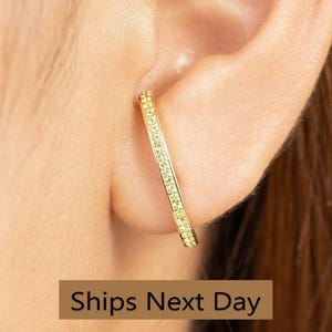 Peridot Curve Bar Stud Earrings, August Birthstone Gifts, Suspender Earrings, Minimalist Earrings Gift For Women