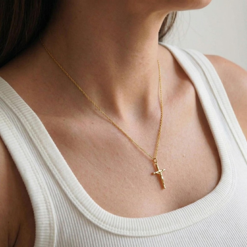 Crucifix Cross Necklace, Crucifix Pendant Necklace, Minimalist Cross Jewelry for Women, Religious Necklace, Christmas Jewelry Gift image 15