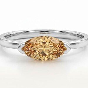 Anel de viagem com citrino lapidado em formato de marquise, estilo leste-oeste | Anel de noivado solitário minimalista | Anel de compromisso delicado com corte em marquise | Anel com pedra de nascimento de novembro imagem 2
