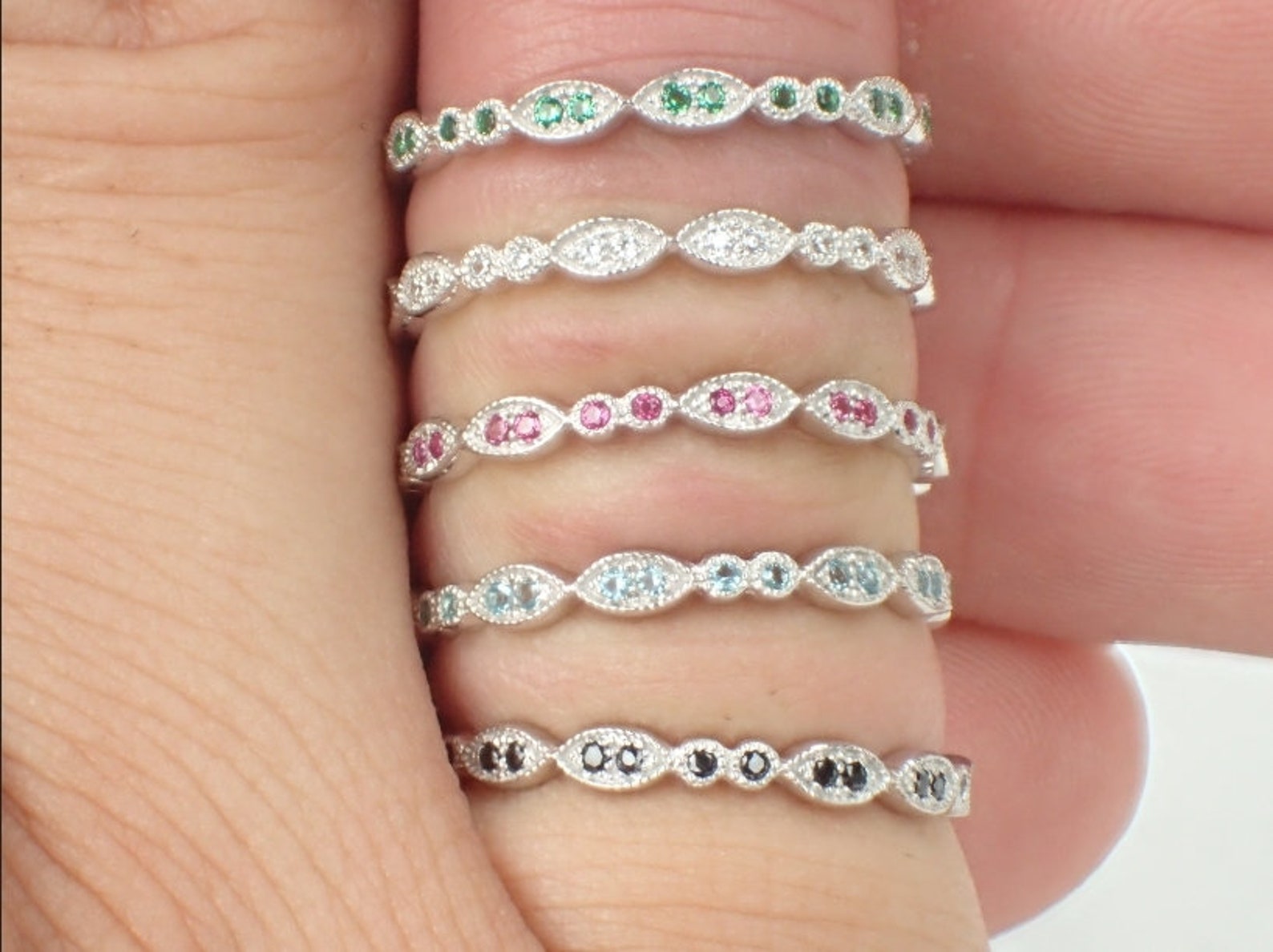 Aquamarine Wedding Band 3/4 Eternity Platinum Vintage Etsy