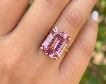 Large Pink Tourmaline Ring, Emerald Cut 12 x 16 Tourmaline Ring, 14K Gold Statement Ring, October Birthstone, Gift For Mother