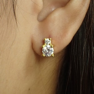 Two Stones Stud Earrings / Diamonds Stud Earrings / Minimalist Post Earring / Delicate Bridesmaid Earrings / In Stock
