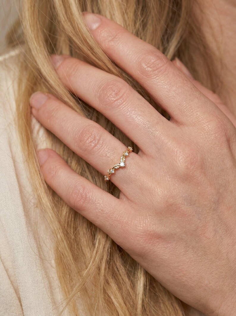 Vintage Moissanite Wedding Ring, Unique Curved Band, Vintage Anniversary Ring Gift for Women image 12
