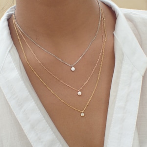 Diamond Solitaire Necklace, 18k Yellow Gold Diamond Necklace, Bezel Set Solitaire Necklace, Choker Necklace