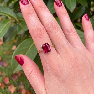 Bezel Set Ruby Ring, Cushion Cut Ruby Statement Ring, July Birthstone Ring, Birthday Gift for Her, Dainty Red Gemstone Ring image 7