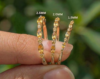 Dainty Citrine Eternity Band Ring, Marquise & Round Yellow Gemstone Stacking Ring, 14K Gold Delicate Anniversary Gift