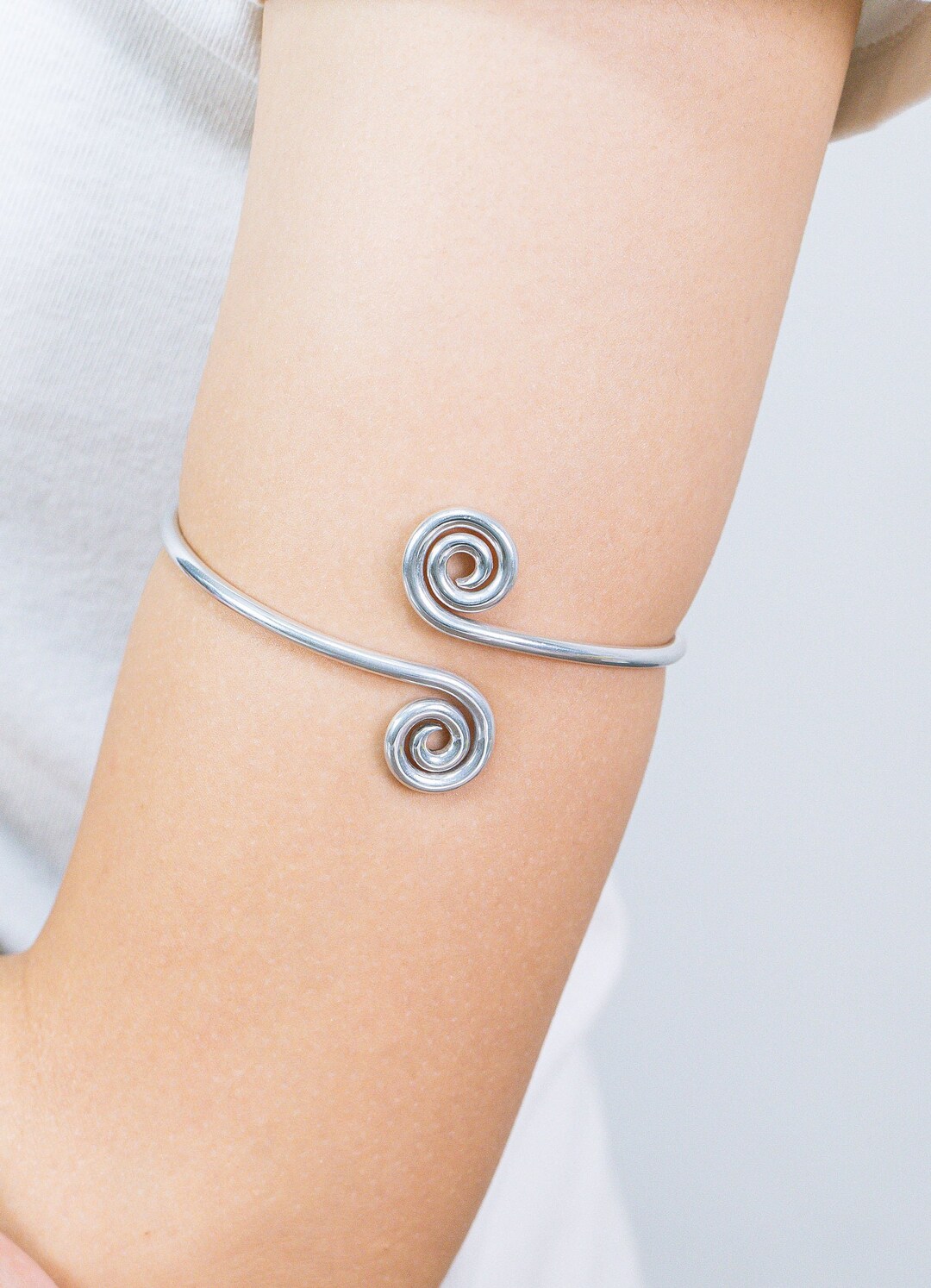 Bohemian Ethnic Upper Arm Bracelet, Spiral Cuff Bracelet, Simple Arm