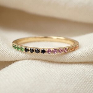 Evighetsring med regnbågsfärgad ädelsten, 14k guld med safir och rubin och ametist, Hel evighetsring med stapelbar ring, Elegant brudring