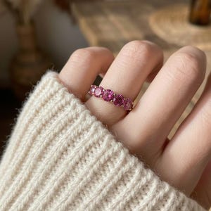 Pink Tourmaline Wedding Band 3.50ctw Round Cut 7 Stone Anniversary Ring Pink Gemstone Eternity Band October Birthstone image 16
