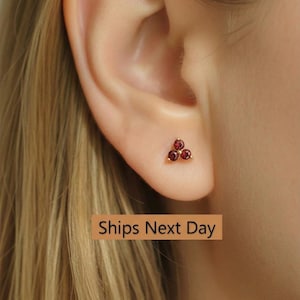 Pendientes de granate / Pendientes de tres piedras / Piedra de nacimiento de enero / Pendientes de tres piedras / Pendientes de piedra de nacimiento