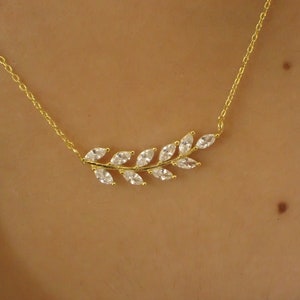 Marquise Unique Leaf Necklace / Diamond Cluster Necklace / Bridal Jewelry Pendant Necklace / Valentines Day Gift