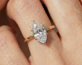 0.5ct to 3.0ct Marquise Cut Moissanite Engagement Ring | 14K Gold Solitaire Promise Ring | Delicate Proposal Anniversary Bridal Jewelry