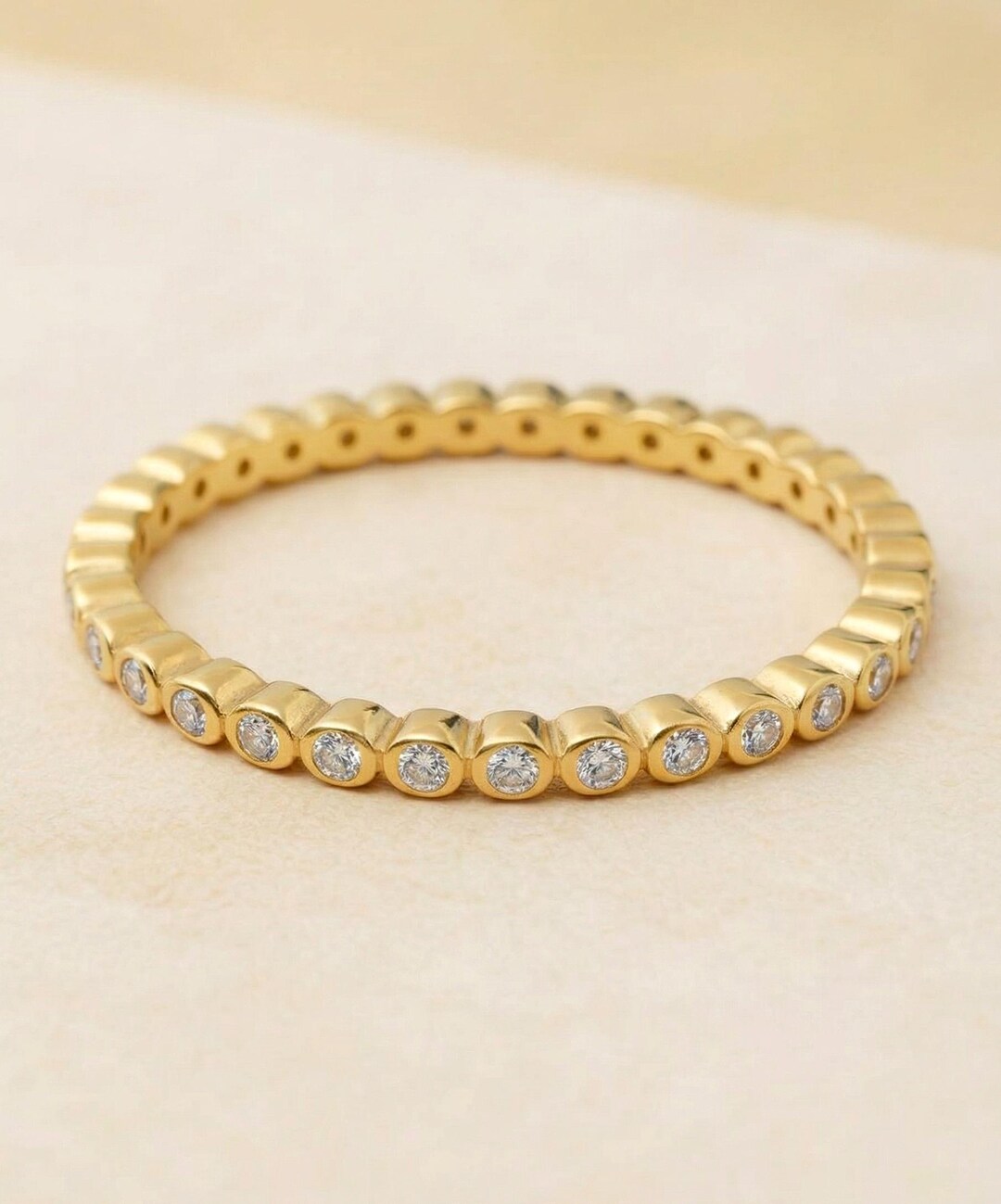 Bezel Set Diamond Wedding Band / Full Eternity Band / 14k Gold Bezel ...