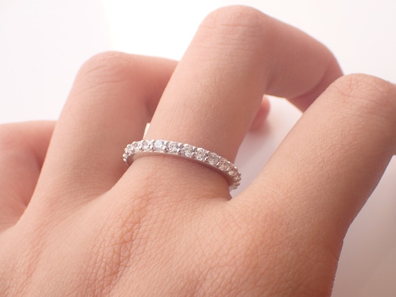 1.8mm Diamond Wedding Band 18k Solid Gold Half Eternity Band