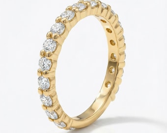 Fede nuziale con diamanti a griffe condivise da 2,5 mm, fede nuziale in oro massiccio da 3/4, anello impilabile, fede nuziale con diamanti da 0,84 CTW