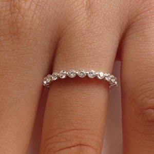 2.0 MM Single Prong Diamond Wedding Band / Floating Bubble Prong Stackable Band / Sterling Silver Full Eternity Stackable Band