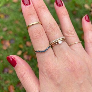 London Blue Topaz Curved Wedding Band | 14K Gold Stacking Ring | Dainty Gemstone Enhancer Anniversary Ring | Unique Wishbone Band image 10