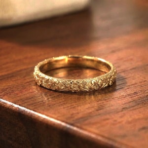 Anello nuziale floreale con primula viola, anello antico in oro semplice 10K/14K/18K con fiore unico, anello con fiore di nascita di febbraio immagine 2