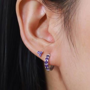 Five Stones Amethyst Hoop Earring, February Birthstone Gifts, Huggie Hoops, Minimal Hoop Earring