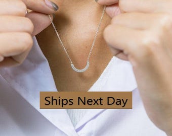 Diamond Curved Necklace, U Shape Diamond Cluster Necklace, Dainty Bridal Jewelry, Bridesmaid Necklace Gift for Her
