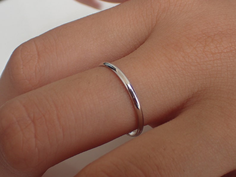 1.8mm Platinum Band, Simple Thin Wedding Band, Half Dome Smooth Plain Band, Thin Dainty Band, Stackable Band image 2