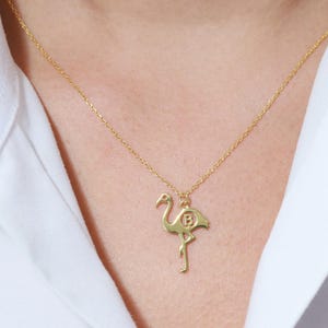 Personalized Flamingo Necklace, Flamingo Bird Pendent Necklace, Flamingo Initial Necklace , Tropical Bird Jewelry