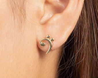 Bass Clef Stud Earring, Music Notes Earrings Gift for Women, Music Note Jewelry, Music Teacher Gift, Gift for Musician