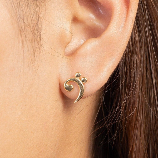 Bass Clef Stud Earring, Music Notes Earrings Gift for Women, Music Note Jewelry, Music Teacher Gift, Gift for Musician