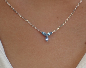 4x2 MM Marquise Cut Blue Topaz Necklace / 14K Solid Gold Thin chain Necklace / November Birthstones Gift