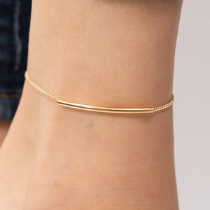 Bar Chain Anklet, Sterling Silver Rectangle Bar Ankle, Unique Anklet, Charming Anklet, Minimalist jewelry