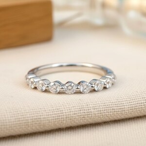 2.0mm Single Prong Diamond Wedding Band, Half Eternity Band Stackable Band, Bridesmaids Gift, Bubble Prong Wedding Ring image 5