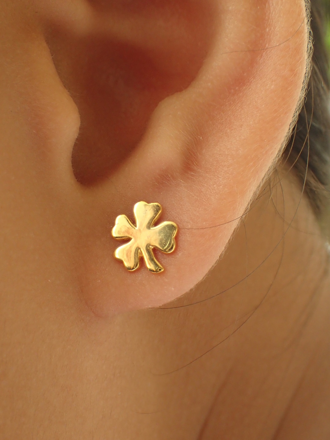 Four Leaf Clover Earrings, Clover Stud Earrings, 14k Solid Gold Dainty