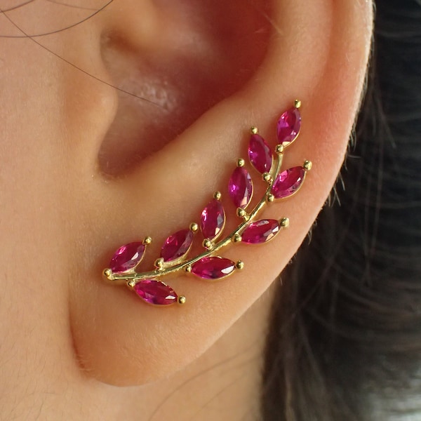 Unique Earring Climber / Ruby Ear Crawlers Earrings / Marquise Ear Climber Earrings / Bridesmaid Gift / Gift for Her / In Stock