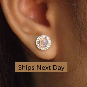 Opal Halo Earrings / Diamonds Earrings / Opal Stud Earrings / October Birthstone / Brilliant Round Diamond Earrings