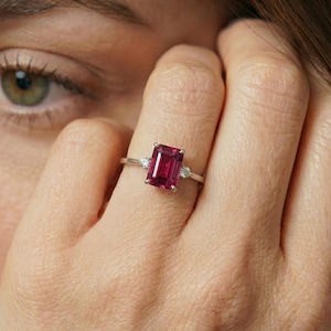 1.75ct Ruby Ring, Emerald Cut Ruby Ring, 14K Gold Statement Ring, Certified Stone Ring, July Birthstone image 14