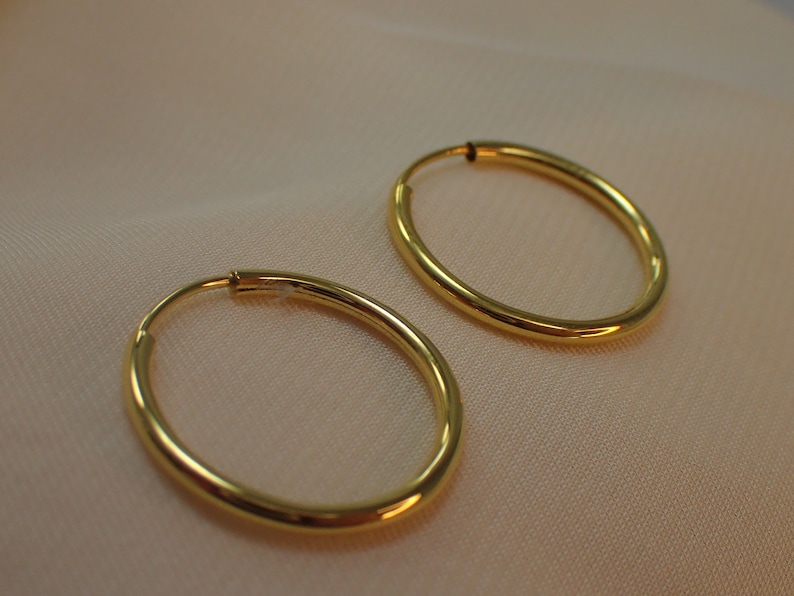 14k Solid Gold Hoop Earrings / 15MM Thin Endless Hoops / Etsy