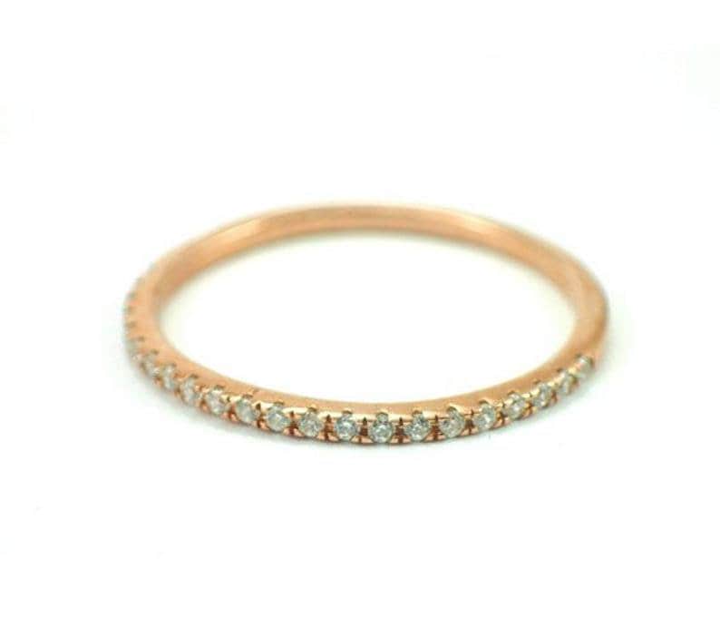 Micro Pave Wedding Band / Thin Dainty Stackable Band / Diamond Etsy