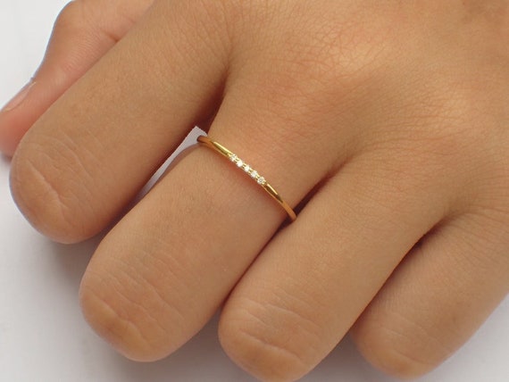 Pave Diamond Open Spacer Ring, 14k 18k Solid Gold Stack Wedding