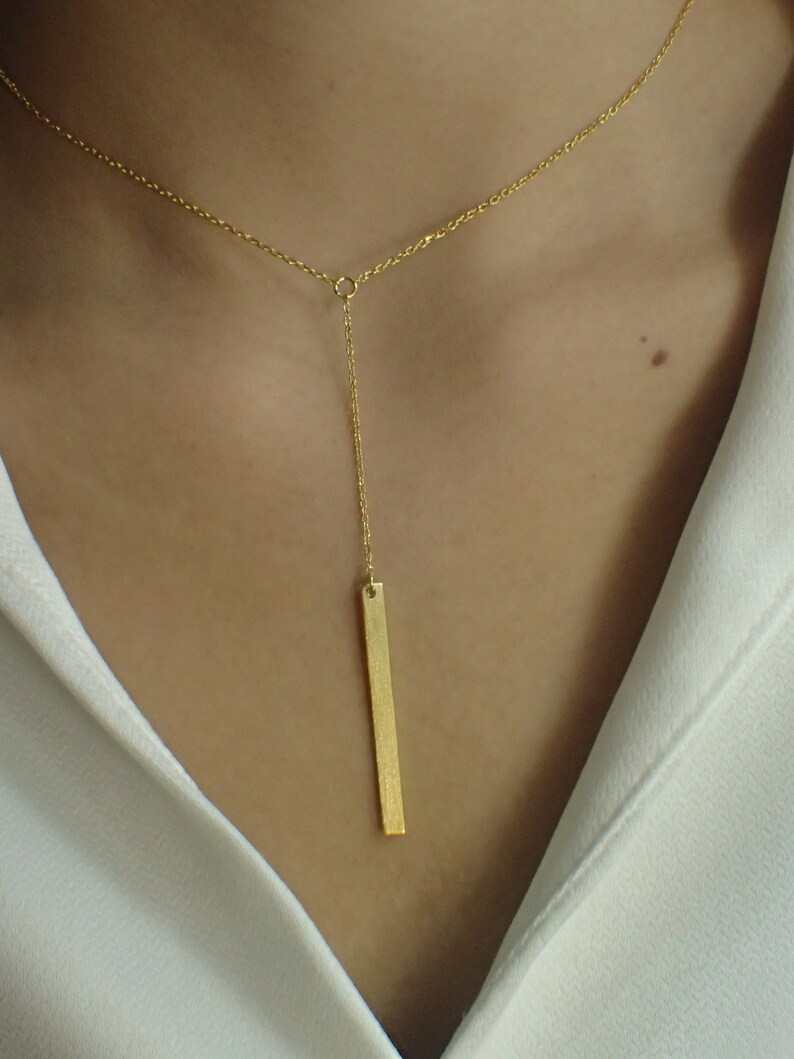 Dainty Bar Necklace Skinny Vertical Bar Silver Gold plated Necklace Simple Everyday Necklace Bridesmaids Gift