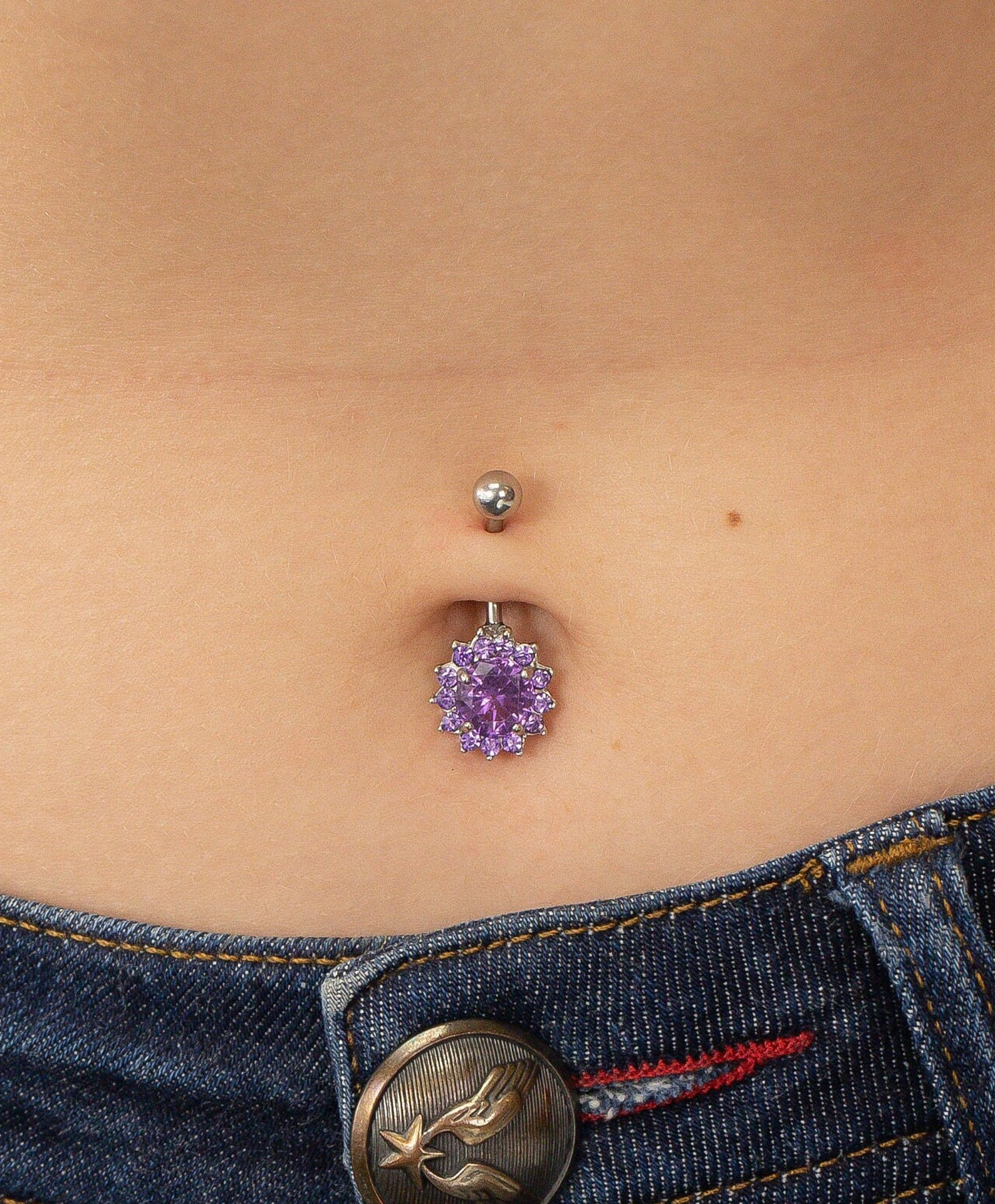 Amethyst Belly Button Ring Navel Body Piercing Jewelry Etsy
