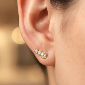 Diamond Modular Add-On Earrings, 18K Gold Unique Earring Jackets, Bezel Set Diamond Studs Gift for Her