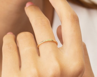 Five Stones Dainty Peridot Band, August Birthstone Gift, Sterling Silver Dainty Wedding Ring, Minimalist Band