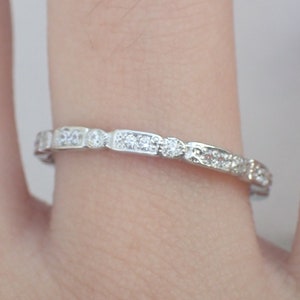 Art Deco Square Band / Diamond Wedding Band in 14k Solid Gold / Vintage Wedding Band / Full Eternity Stackable Band