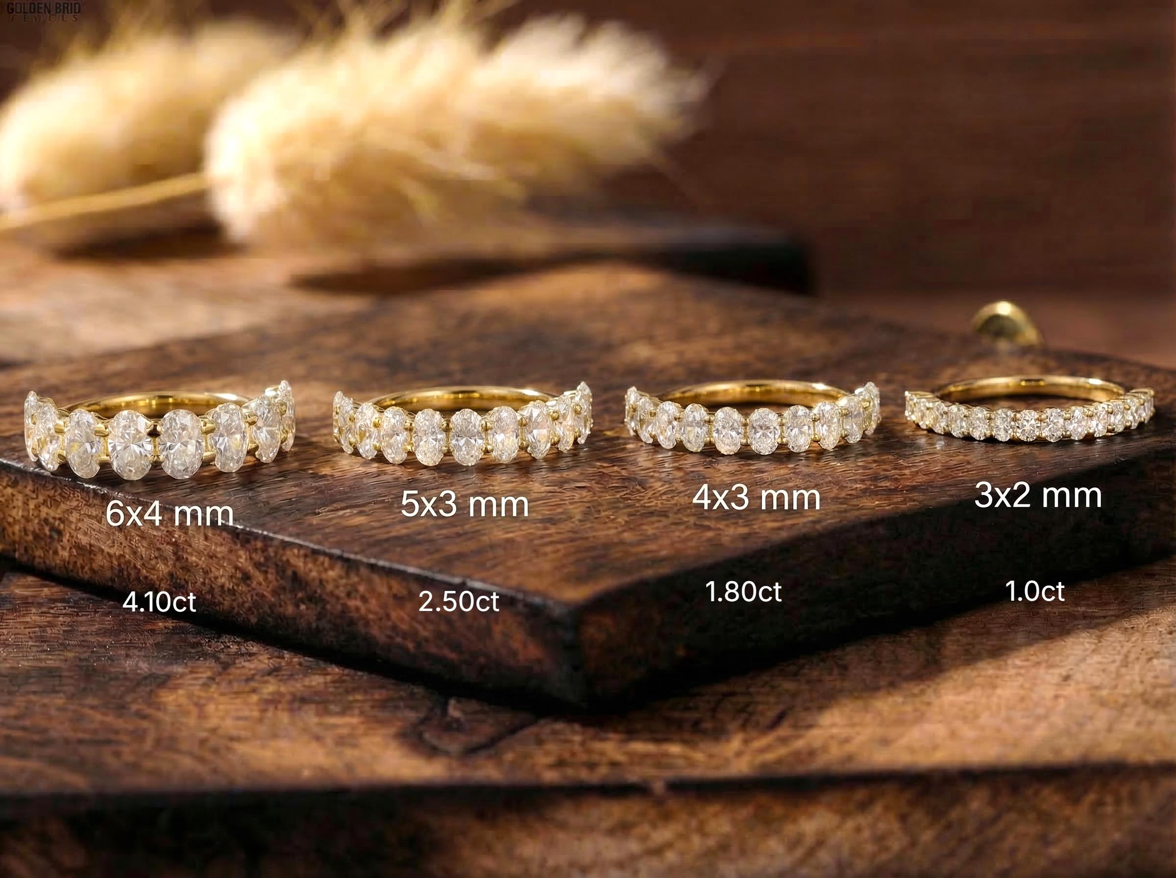 Oval Moissanite Eternity Band | 14K Gold Delicate Half Eternity Ring ...