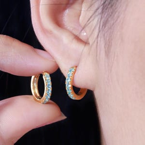 Something Blue Earrings, Aquamarine Hoop Earrings, Blue Gemstone Earrings, Something Blue for Bride, March Birthstone Gift