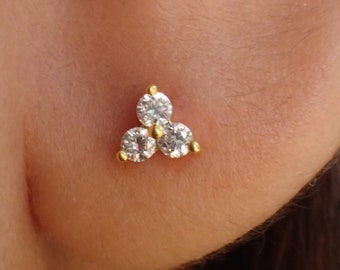 Trinity Stud Earrings / Three Stones Minimalist Earrings / Diamonds Stud Earrings / Cluster Earrings Gift for Her