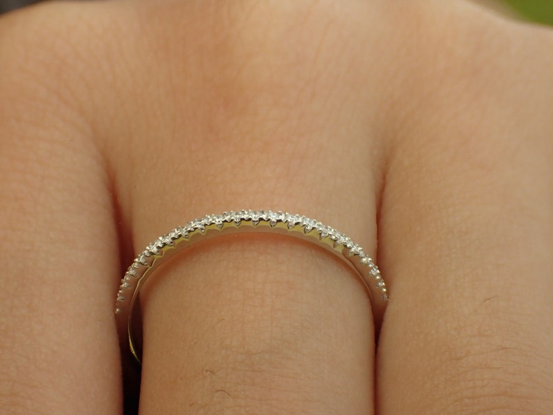 Platinum Diamond Wedding Band, Ladies Platinum Wedding Ring, Dainty Thin Platinum Band, Diamond Stackable Ring, Diamond Wedding Ring image 2