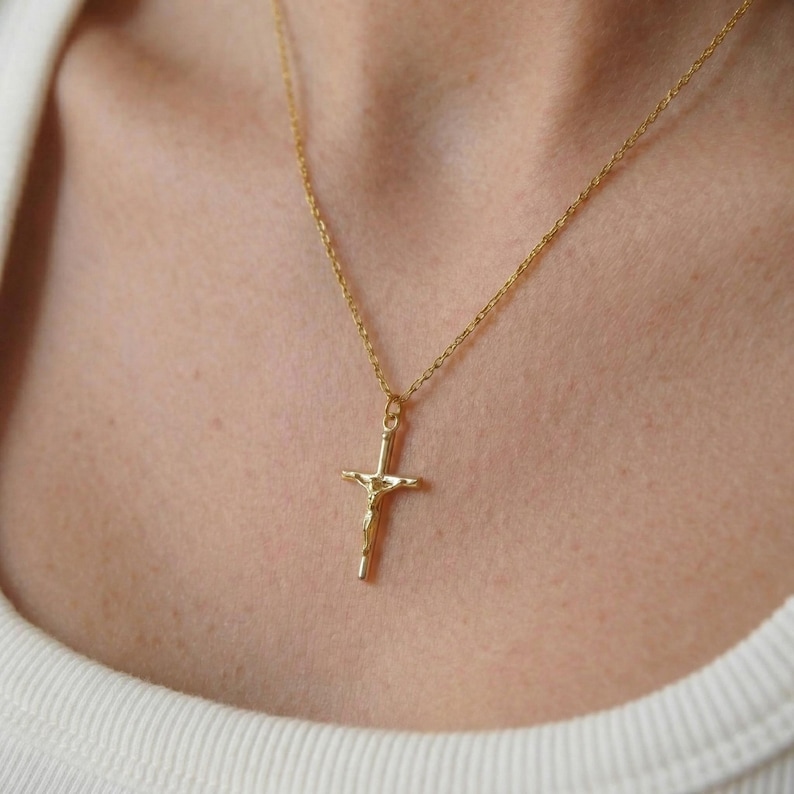 Crucifix Cross Necklace, Crucifix Pendant Necklace, Minimalist Cross Jewelry for Women, Religious Necklace, Christmas Jewelry Gift image 11