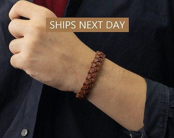 Men’s Brown Leather Bracelet, Minimalist Leather Bangle, Gift for Husband, Boyfriend or Dad, Men’s Jewelry Gift